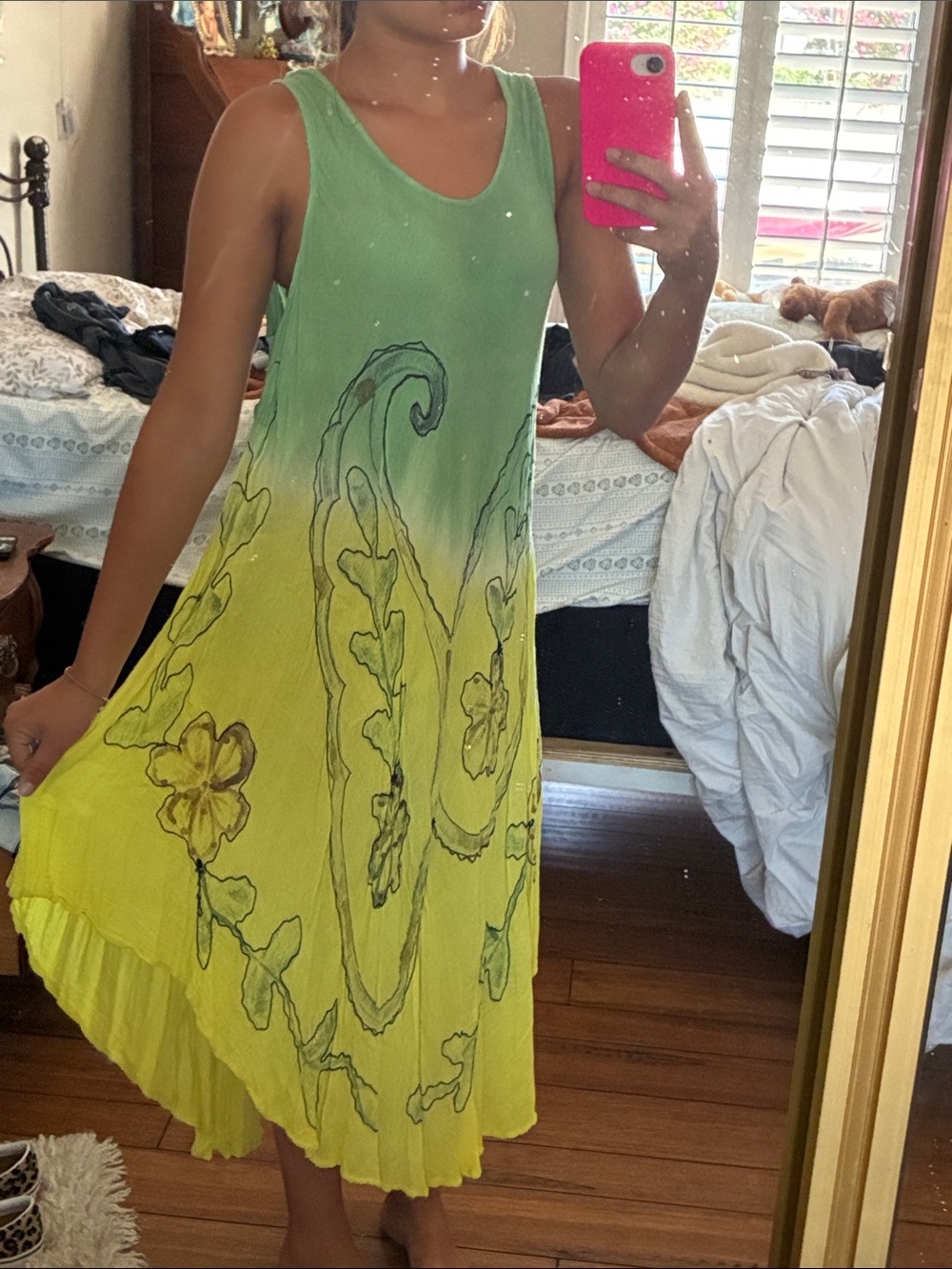 Green to Yellow Floral Summer Dress